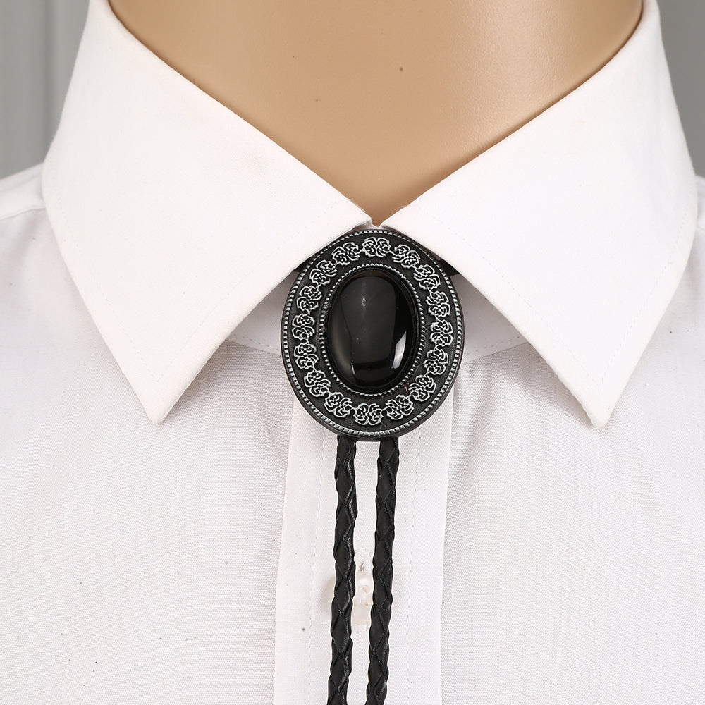 HLYMPONY Bolo ties for Men Western Cowboy Black agate Bolo tie
