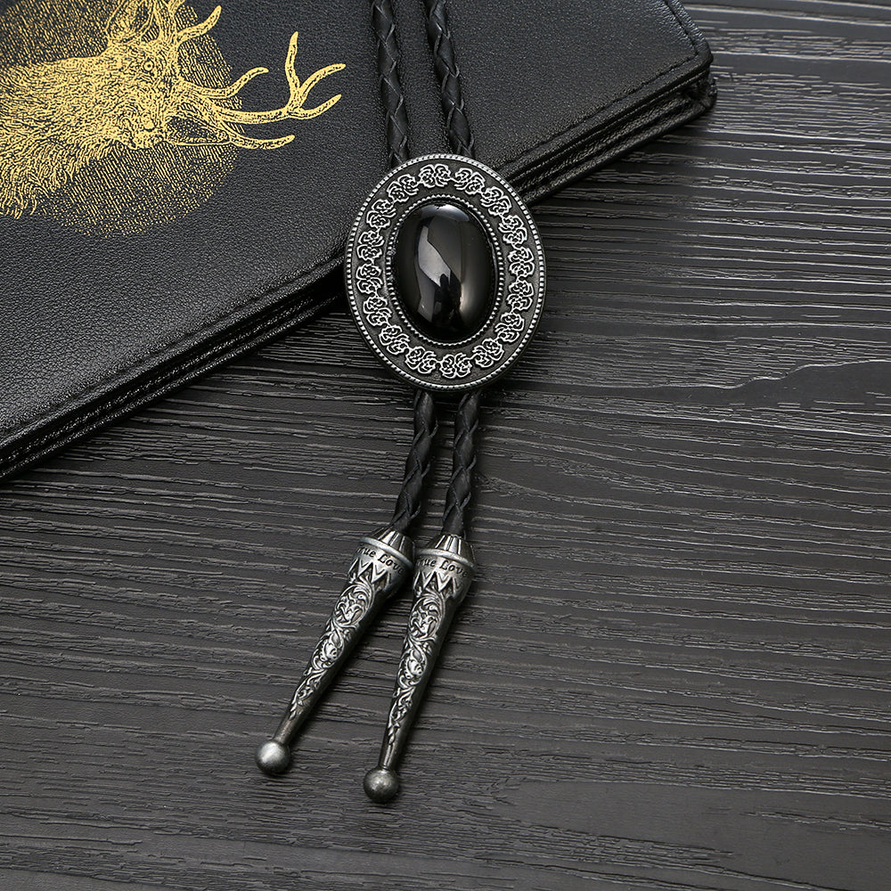 HLYMPONY Bolo ties for Men Western Cowboy Black agate Bolo tie