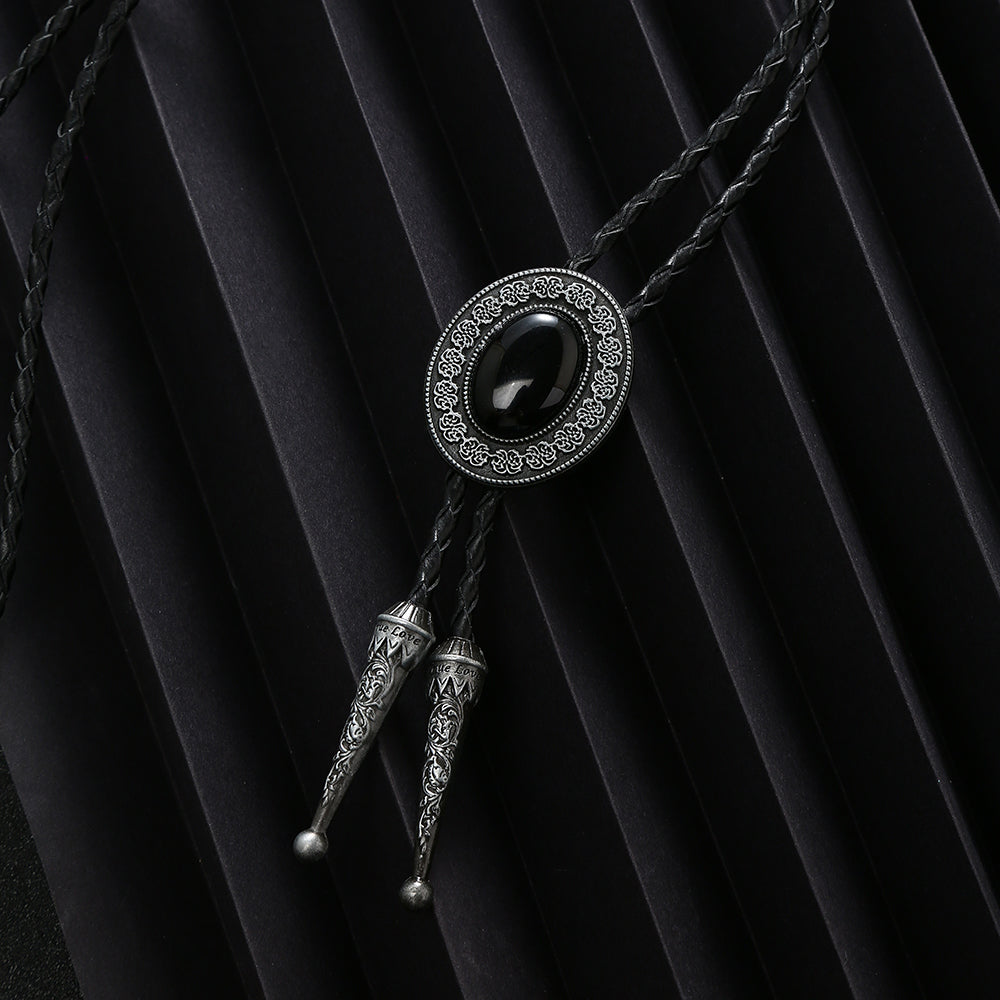 HLYMPONY Bolo ties for Men Western Cowboy Black agate Bolo tie