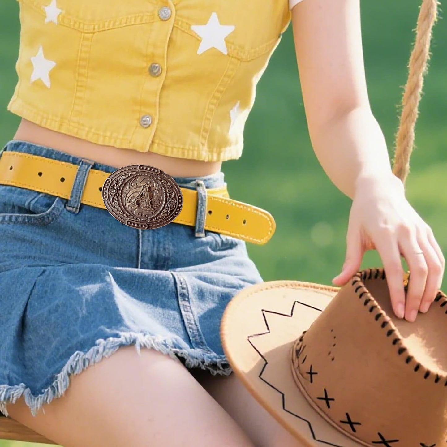 GRAERRY Western Belt Buckle for Men Women Initial Letters ABCDJMR to Z Cowboy Belt Buckle Gift for Dad Cowgirl Halloween