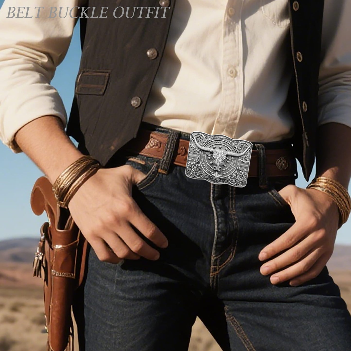 GRAERRY Cowboy Belt Buckle for Men Women Texas Longhorn bull American Flag Western Belt Buckles Gift for Dad Cowgirl Halloween