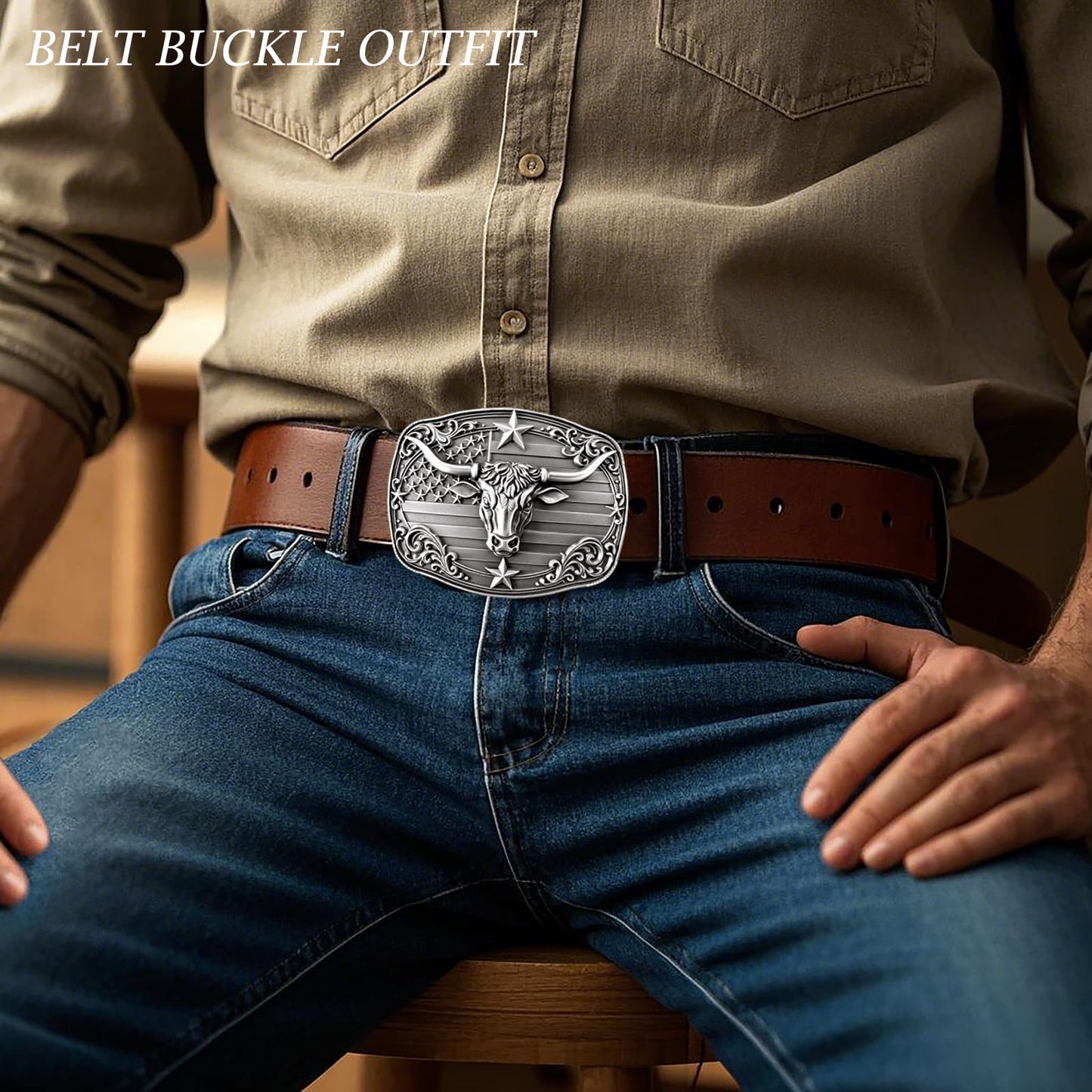 GRAERRY Cowboy Belt Buckle for Men Women Vintage Western Rodeo Texas Longhorn bull Belt Buckle Gift for Dad Cowgirl Halloween