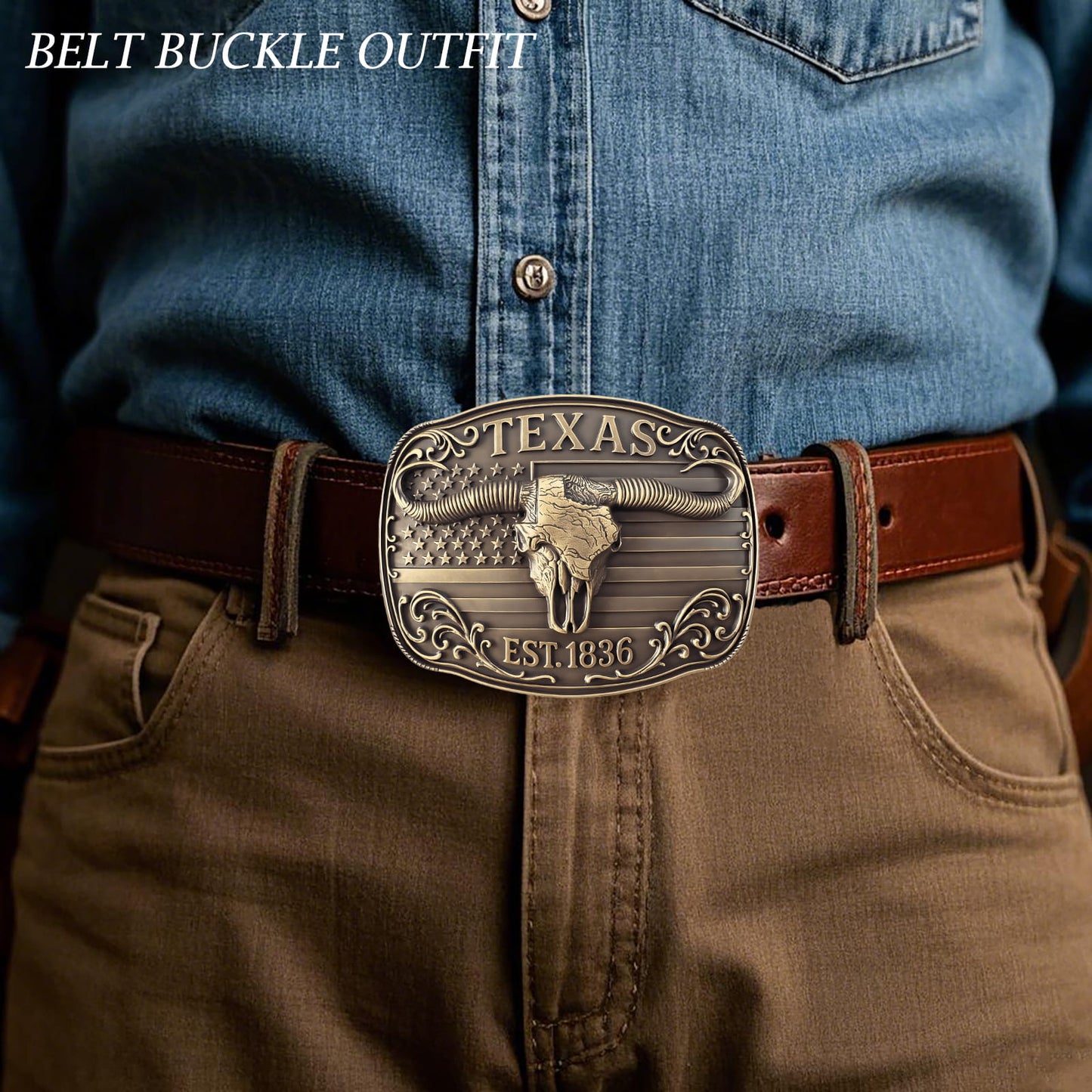 GRAERRY Cowboy Belt Buckle for Men Women Vintage Western Rodeo Texas Map 1836 Longhorn bull Belt Buckle Gift for Dad Cowgirl