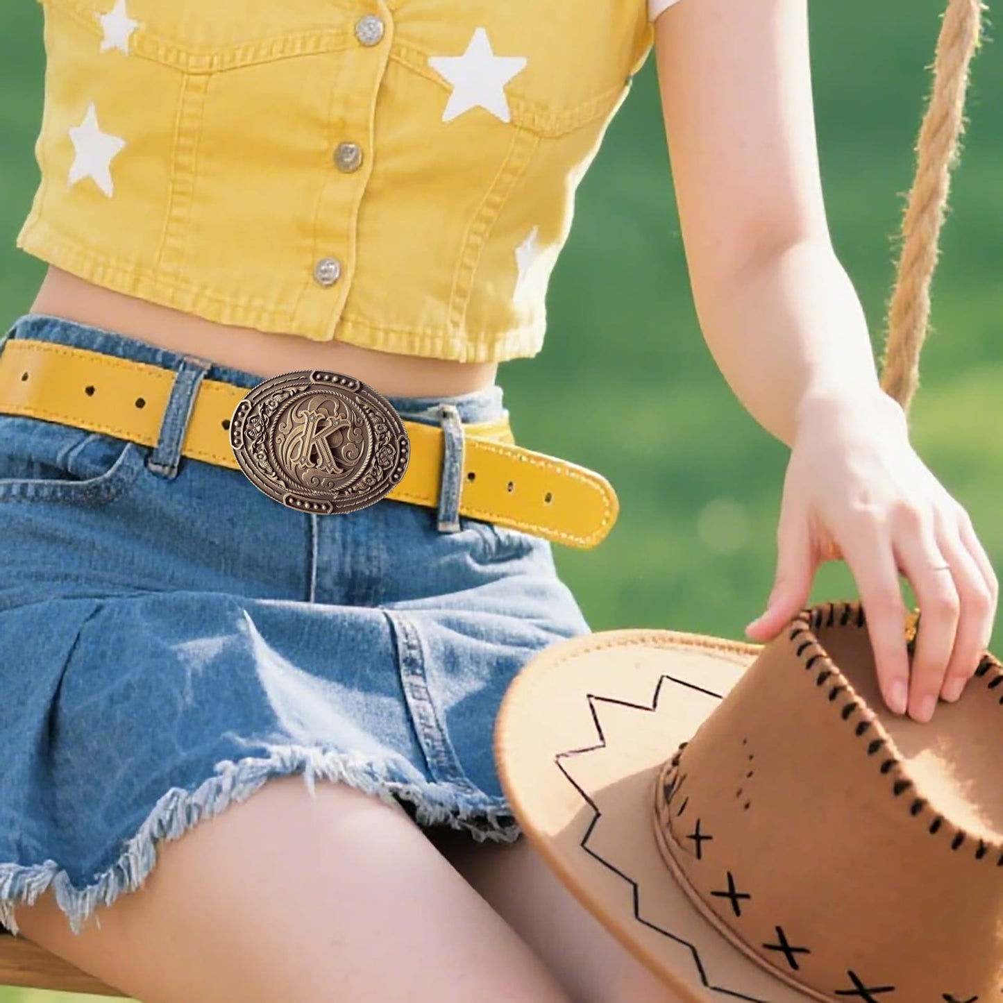 GRAERRY Western Belt Buckle for Men Women Initial Letters ABCDJMR to Z Cowboy Belt Buckle Gift for Dad Cowgirl Halloween