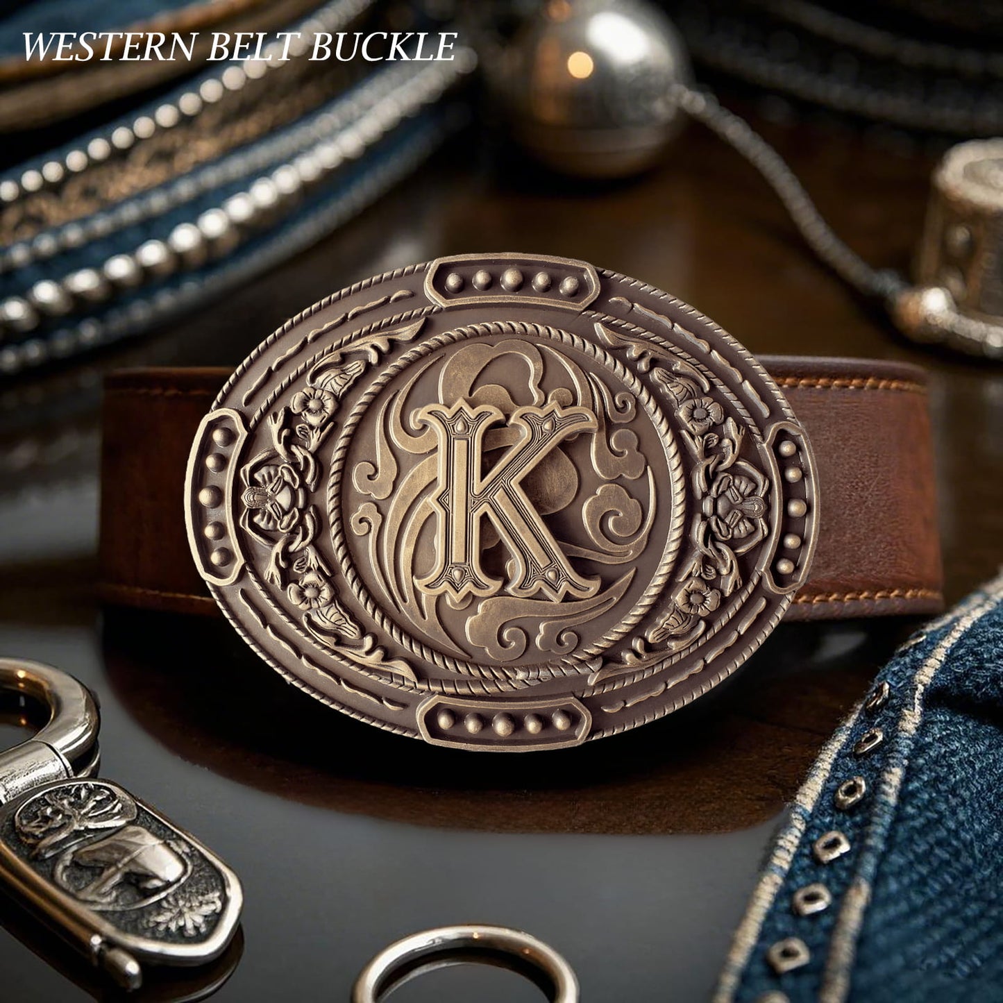GRAERRY Western Belt Buckle for Men Women Initial Letters ABCDJMR to Z Cowboy Belt Buckle Gift for Dad Cowgirl Halloween