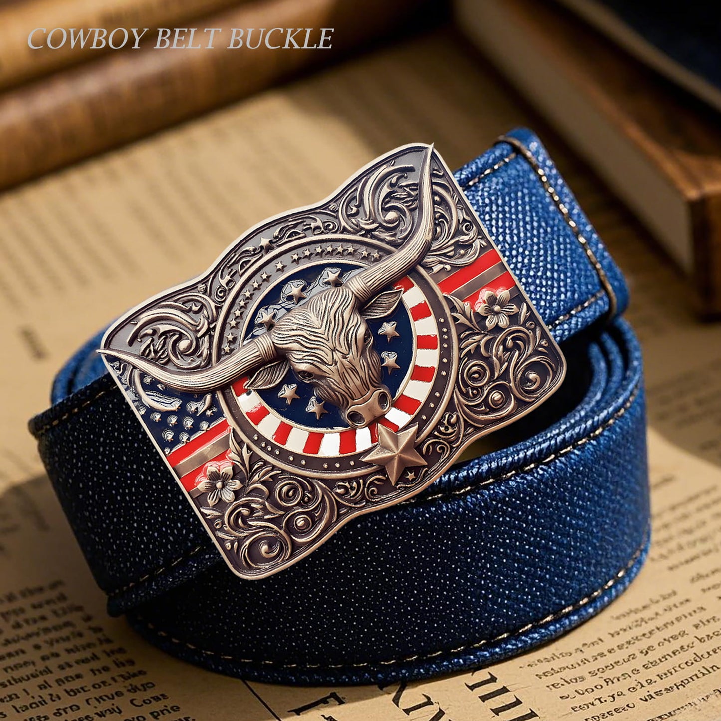 GRAERRY Cowboy Belt Buckle for Men Women Texas Longhorn bull American Flag Western Belt Buckles Gift for Dad Cowgirl Halloween