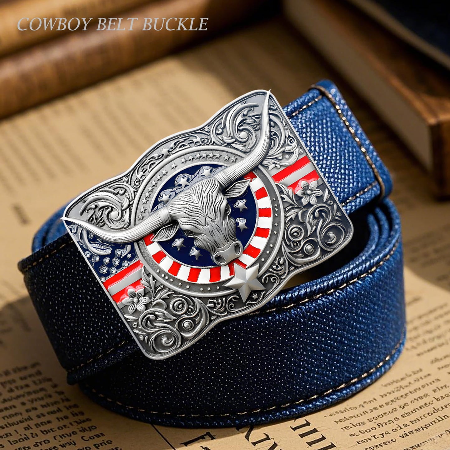 GRAERRY Cowboy Belt Buckle for Men Women Texas Longhorn bull American Flag Western Belt Buckle Gift for Dad Cowgirl Halloween