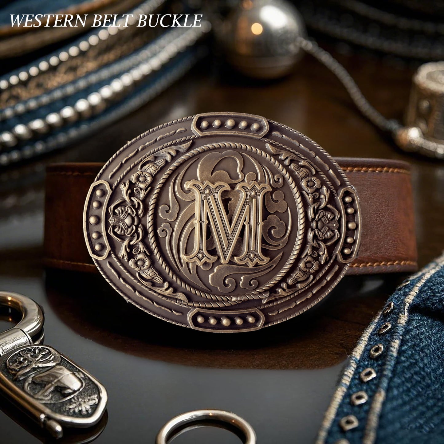 GRAERRY Western Belt Buckle for Men Women Initial Letters ABCDJMR to Z Cowboy Belt Buckle Gift for Dad Cowgirl Halloween