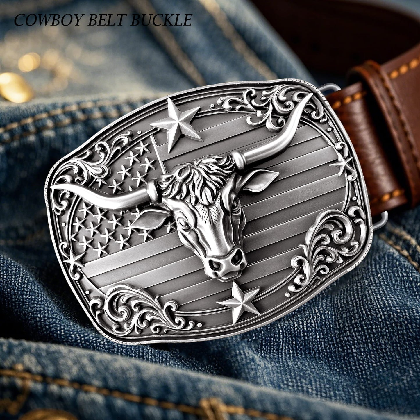 GRAERRY Cowboy Belt Buckle for Men Women Vintage Western Rodeo Texas Longhorn bull Belt Buckle Gift for Dad Cowgirl Halloween
