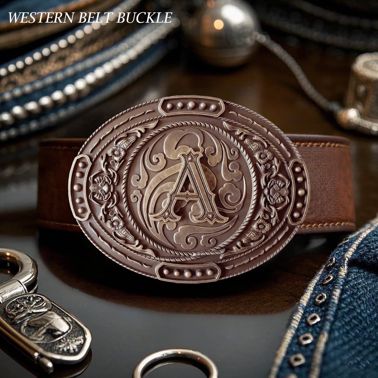 GRAERRY Western Belt Buckle for Men Women Initial Letters ABCDJMR to Z Cowboy Belt Buckle Gift for Dad Cowgirl Halloween
