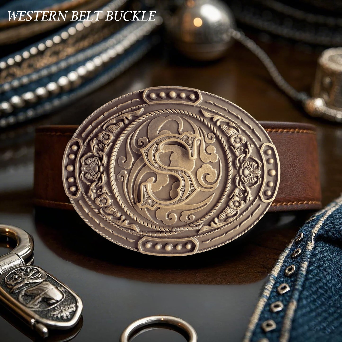 GRAERRY Western Belt Buckle for Men Women Initial Letters ABCDJMR to Z Cowboy Belt Buckle Gift for Dad Cowgirl Halloween