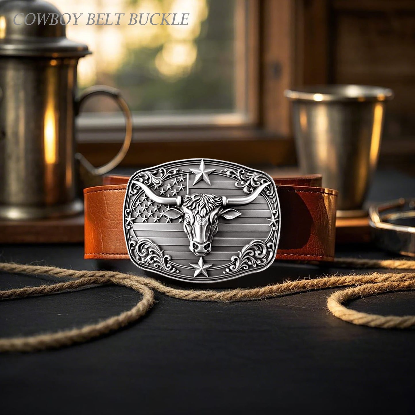 GRAERRY Cowboy Belt Buckle for Men Women Vintage Western Rodeo Texas Longhorn bull Belt Buckle Gift for Dad Cowgirl Halloween
