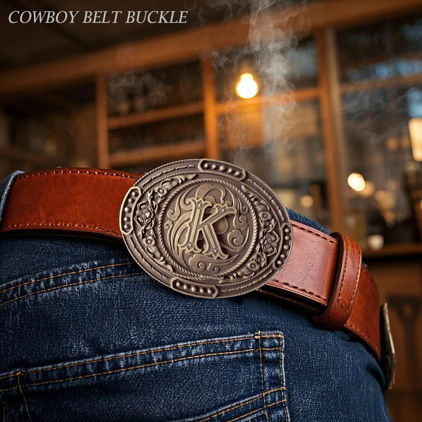 GRAERRY Western Belt Buckle for Men Women Initial Letters ABCDJMR to Z Cowboy Belt Buckle Gift for Dad Cowgirl Halloween