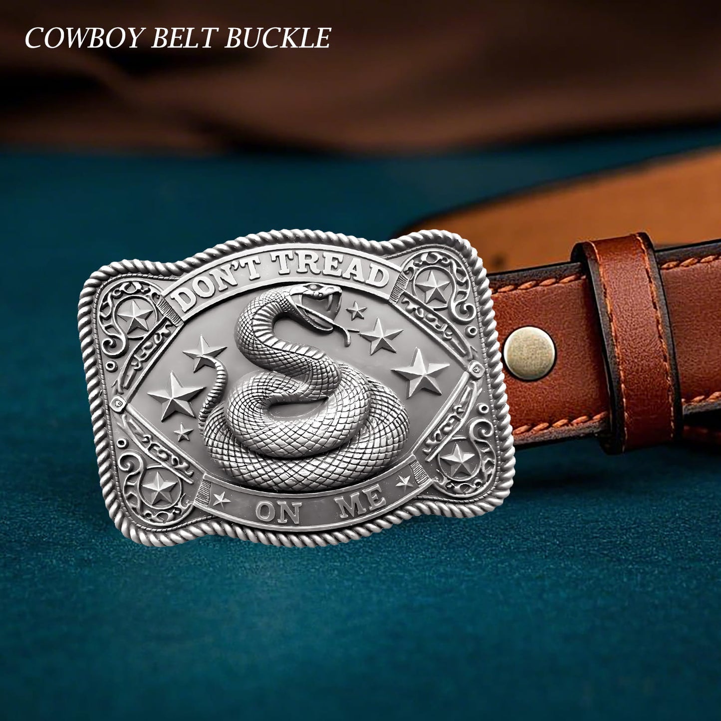 GRAERRY Cowboy Belt Buckle for Men Women Vintage Western Rodeo Don't Tread On Me Rattlesnake Belt Buckle Gift for Dad Cowgirl