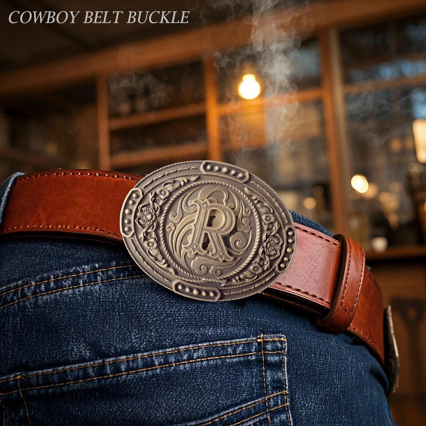 GRAERRY Western Belt Buckle for Men Women Initial Letters ABCDJMR to Z Cowboy Belt Buckle Gift for Dad Cowgirl Halloween