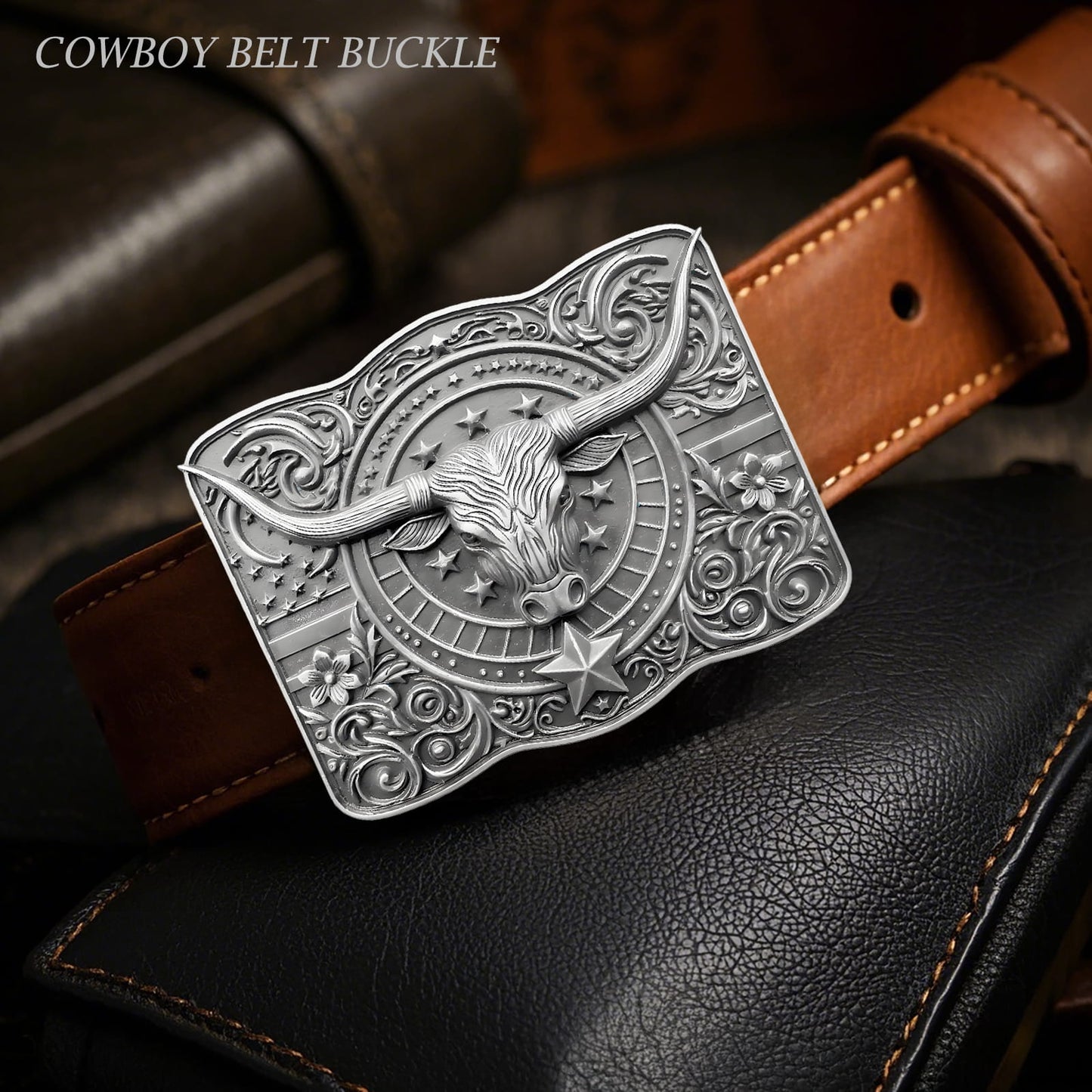 GRAERRY Cowboy Belt Buckle for Men Women Texas Longhorn bull American Flag Western Belt Buckles Gift for Dad Cowgirl Halloween