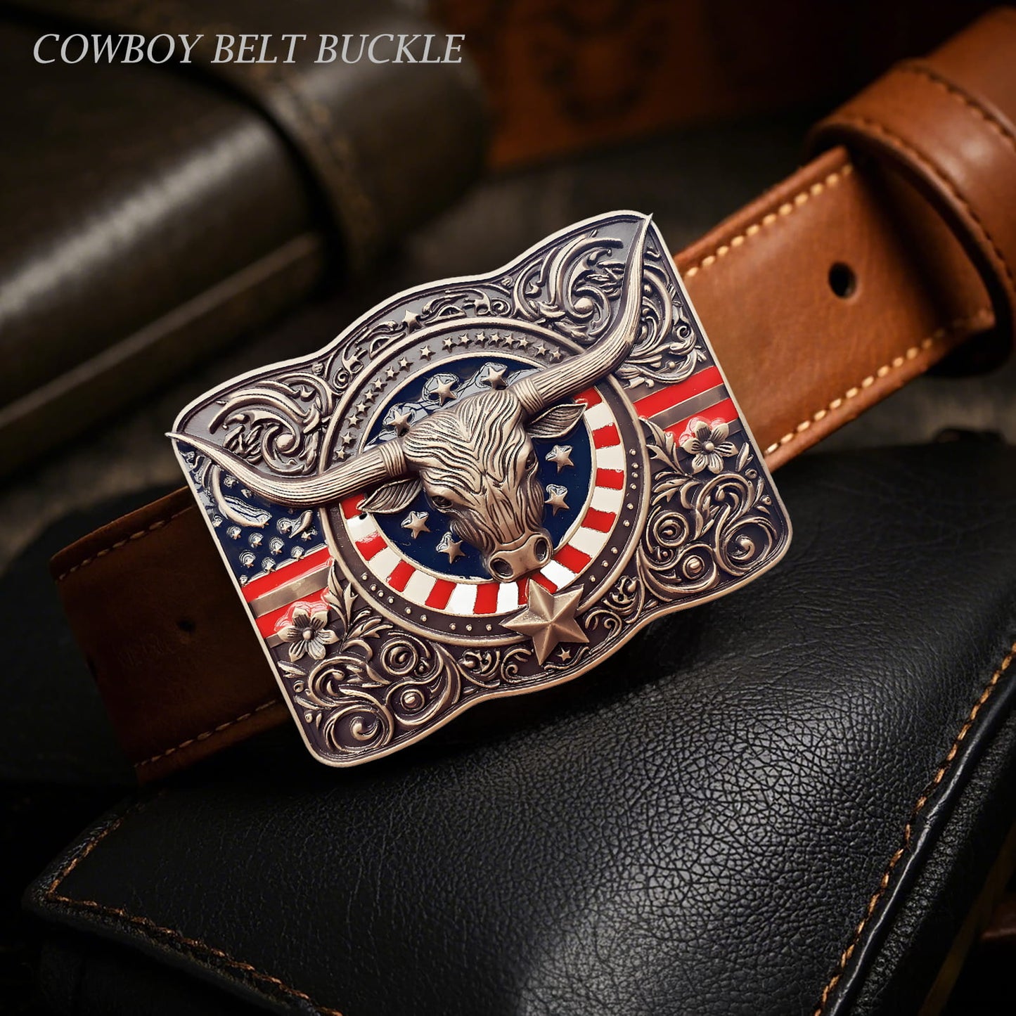 GRAERRY Cowboy Belt Buckle for Men Women Texas Longhorn bull American Flag Western Belt Buckles Gift for Dad Cowgirl Halloween