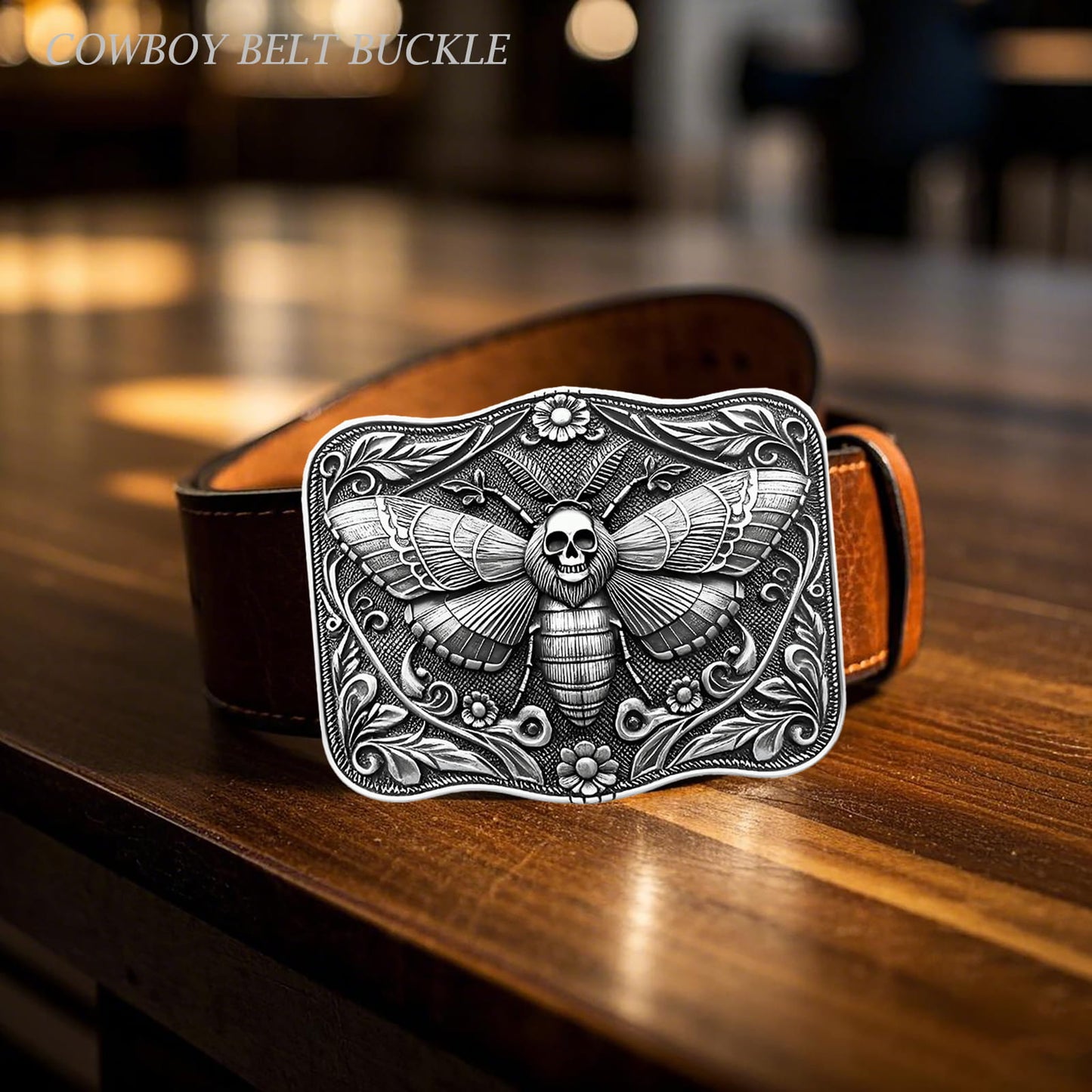 GRAERRY Cowboy Belt Buckle for Men Women Ghost Skull Death Head Moth Western Belt Buckles Gift for Cowboy Cowgirl Halloween