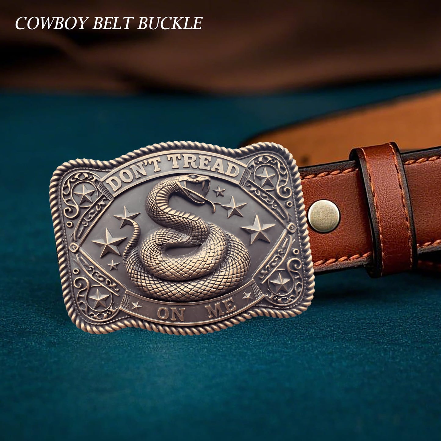 GRAERRY Cowboy Belt Buckle for Men Women Vintage Western Rodeo Don't Tread On Me Rattlesnake Belt Buckle Gift for Dad Cowgirl