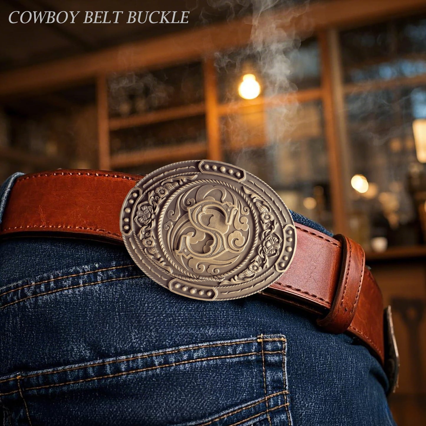 GRAERRY Western Belt Buckle for Men Women Initial Letters ABCDJMR to Z Cowboy Belt Buckle Gift for Dad Cowgirl Halloween