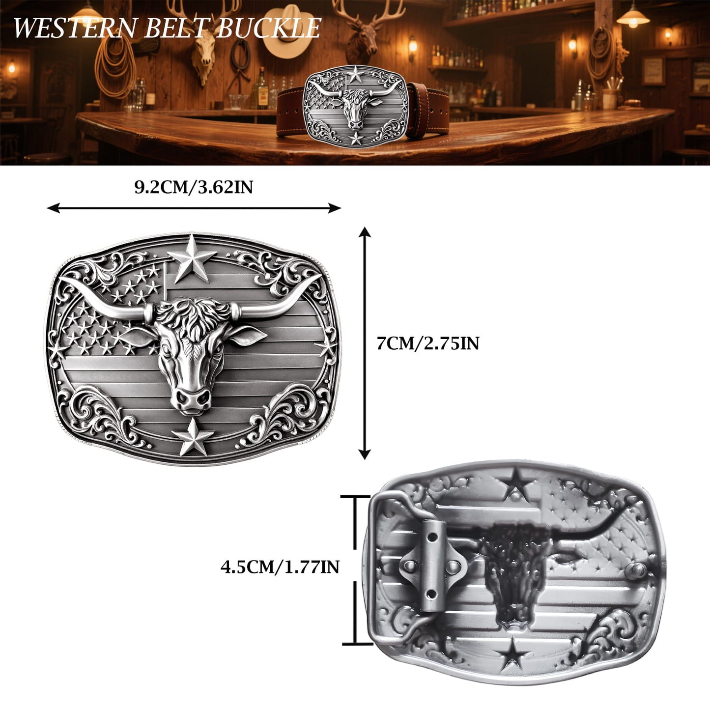 GRAERRY Cowboy Belt Buckle for Men Women Vintage Western Rodeo Texas Longhorn bull Belt Buckle Gift for Dad Cowgirl Halloween
