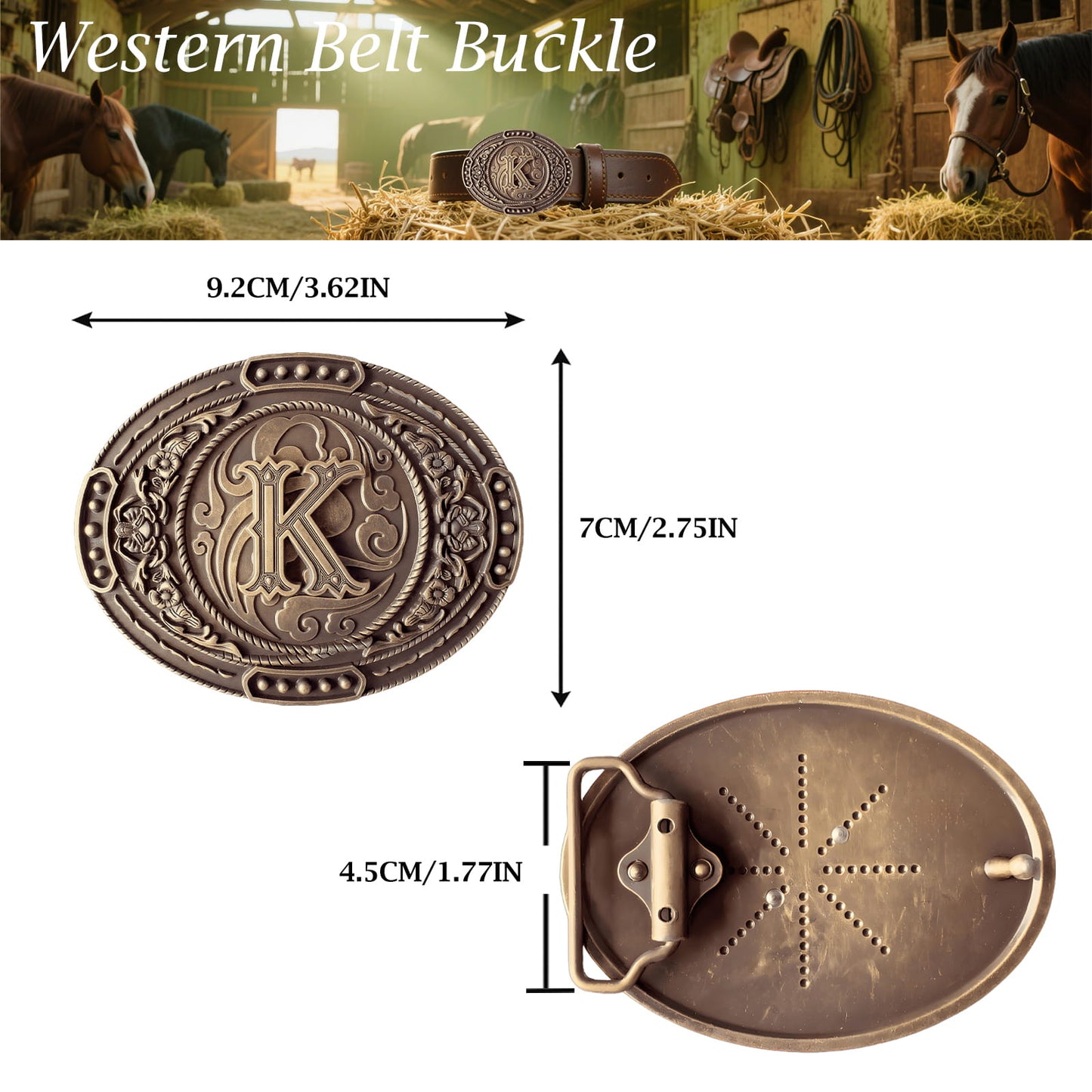 GRAERRY Western Belt Buckle for Men Women Initial Letters ABCDJMR to Z Cowboy Belt Buckle Gift for Dad Cowgirl Halloween