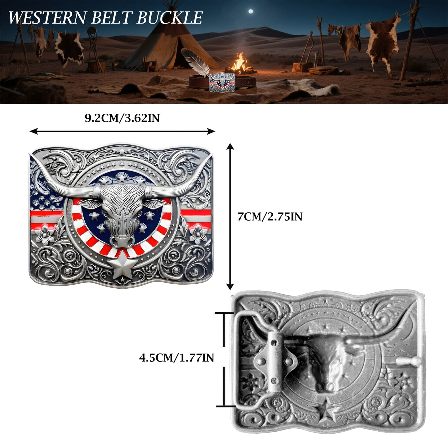 GRAERRY Cowboy Belt Buckle for Men Women Texas Longhorn bull American Flag Western Belt Buckle Gift for Dad Cowgirl Halloween