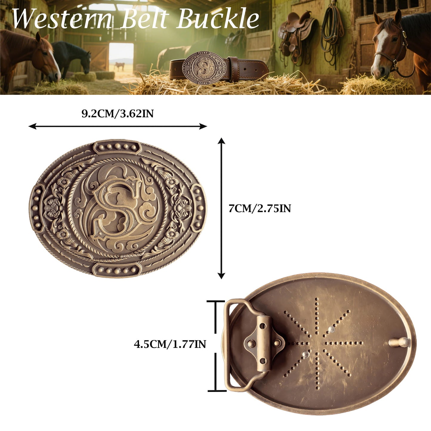 GRAERRY Western Belt Buckle for Men Women Initial Letters ABCDJMR to Z Cowboy Belt Buckle Gift for Dad Cowgirl Halloween