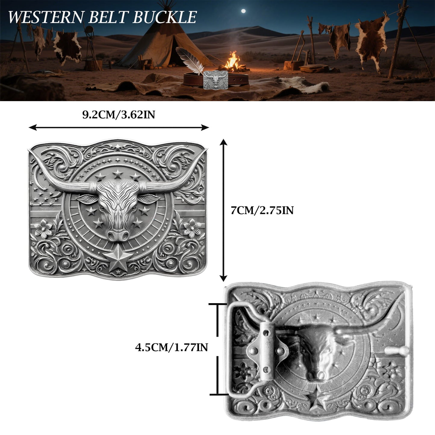 GRAERRY Cowboy Belt Buckle for Men Women Texas Longhorn bull American Flag Western Belt Buckles Gift for Dad Cowgirl Halloween