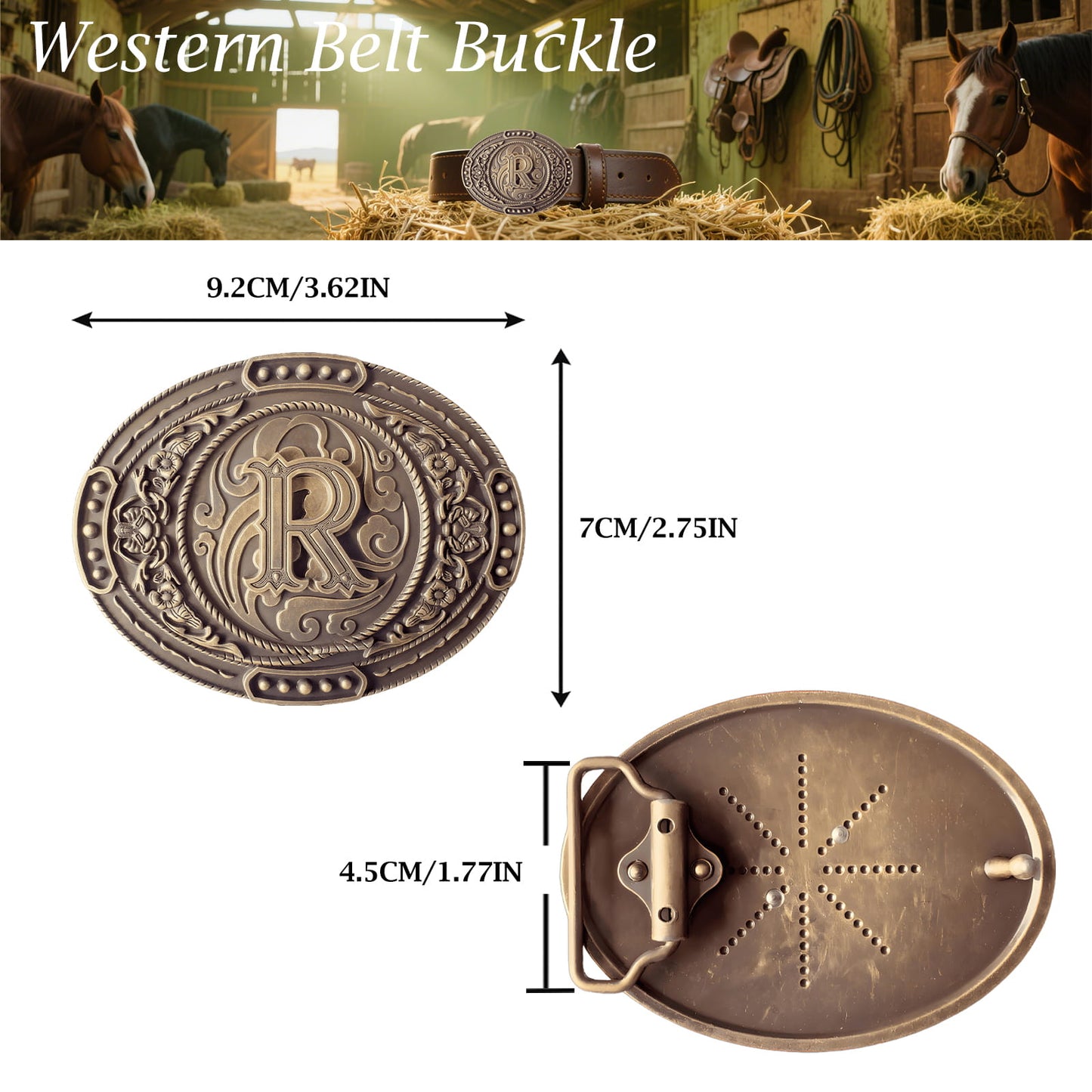 GRAERRY Western Belt Buckle for Men Women Initial Letters ABCDJMR to Z Cowboy Belt Buckle Gift for Dad Cowgirl Halloween