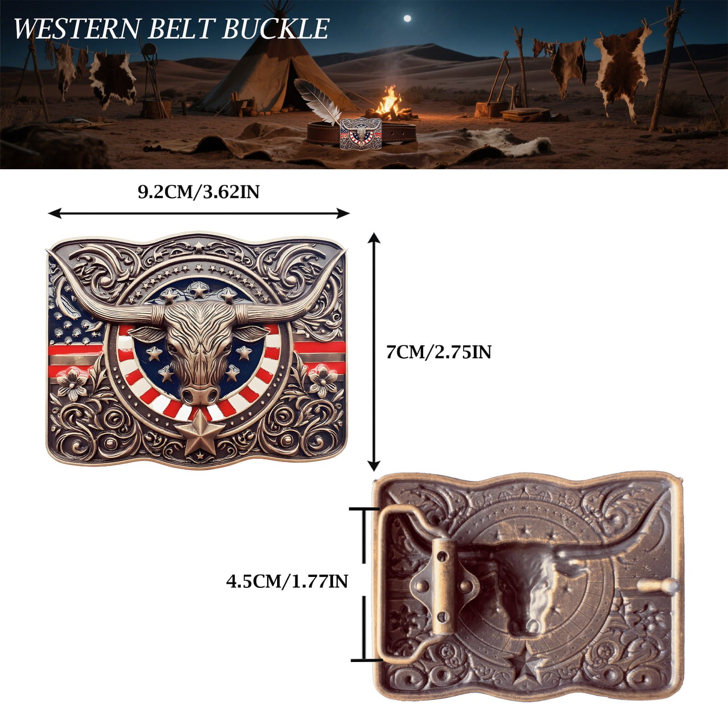 GRAERRY Cowboy Belt Buckle for Men Women Texas Longhorn bull American Flag Western Belt Buckles Gift for Dad Cowgirl Halloween