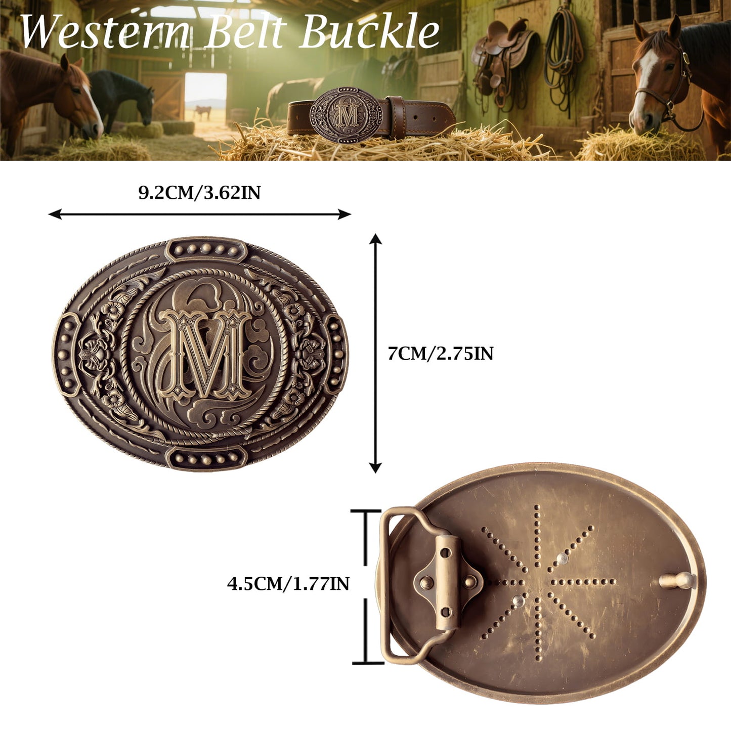 GRAERRY Western Belt Buckle for Men Women Initial Letters ABCDJMR to Z Cowboy Belt Buckle Gift for Dad Cowgirl Halloween