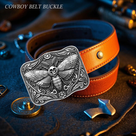 GRAERRY Cowboy Belt Buckle for Men Women Vintage Western Ghost Skull Death Head Moth Belt Buckle Gift for Cowgirl Halloween