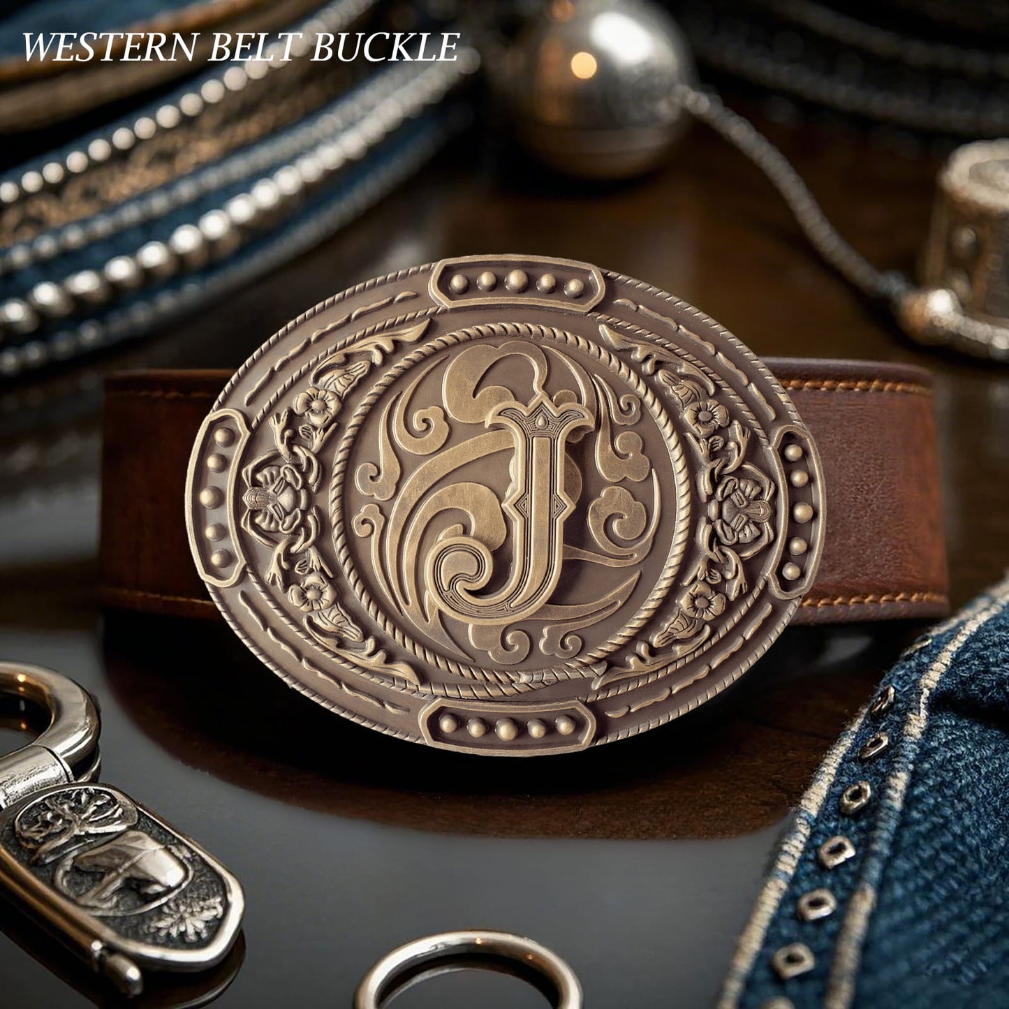 GRAERRY Western Belt Buckle for Men Women Initial Letters ABCDJMR to Z Cowboy Belt Buckle Gift for Dad Cowgirl Halloween