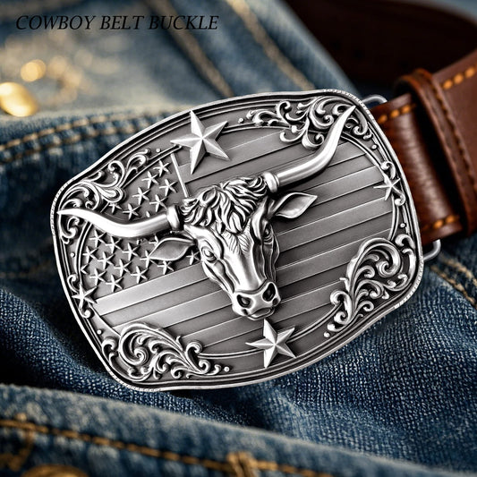 GRAERRY Cowboy Belt Buckle for Men Women Vintage Western Rodeo Texas Longhorn bull Belt Buckle Gift for Dad Cowgirl Halloween