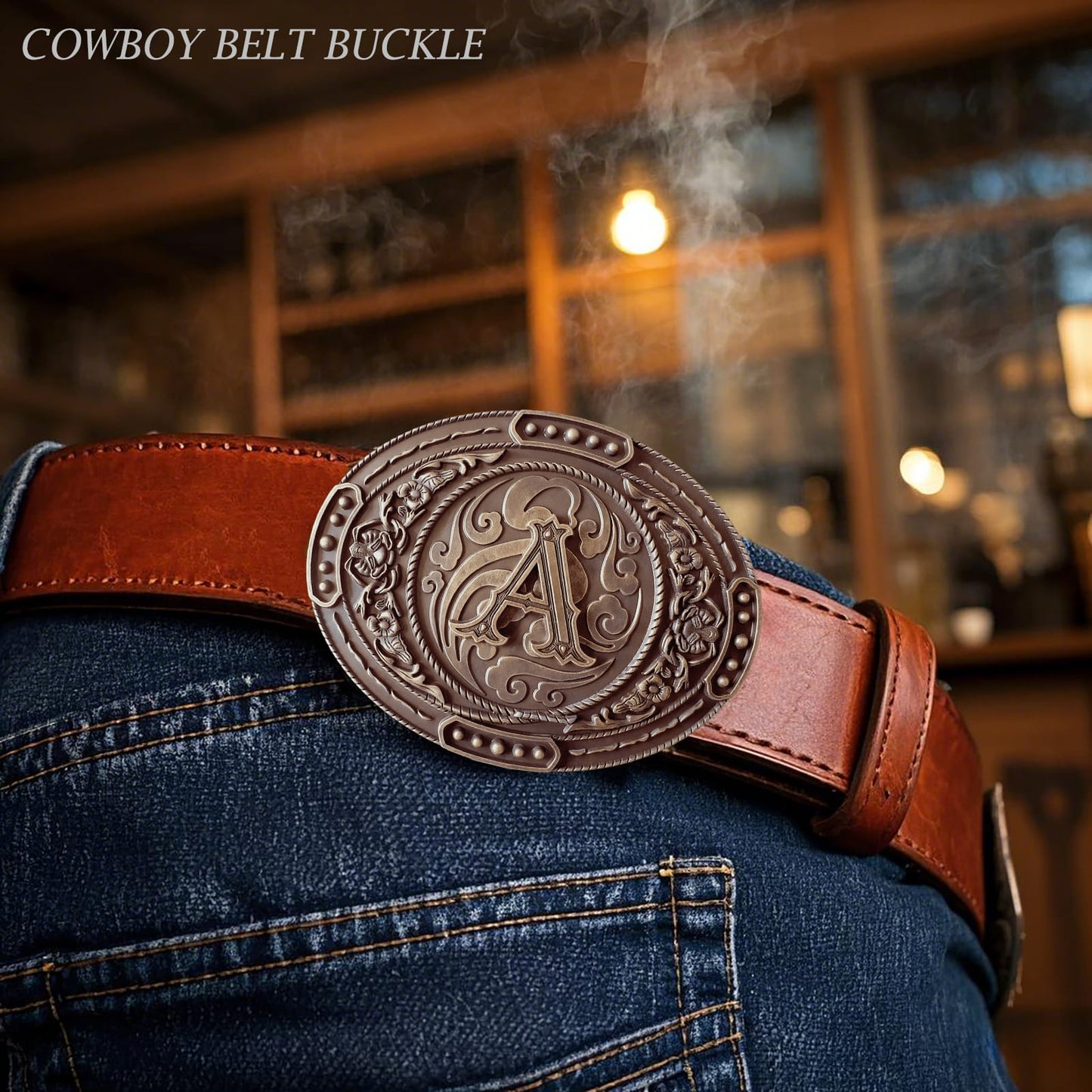 GRAERRY Western Belt Buckle for Men Women Initial Letters ABCDJMR to Z Cowboy Belt Buckle Gift for Dad Cowgirl Halloween