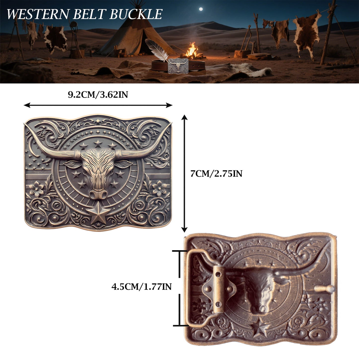 GRAERRY Cowboy Belt Buckle for Men Women Texas Longhorn bull American Flag Western Belt Buckles Gift for Dad Cowgirl Halloween