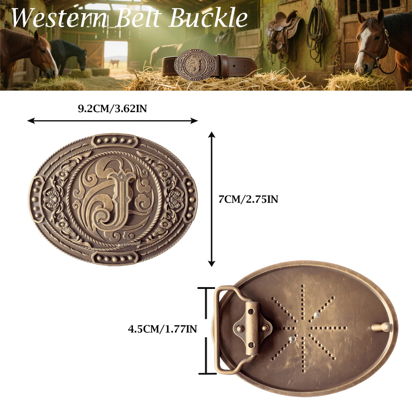 GRAERRY Western Belt Buckle for Men Women Initial Letters ABCDJMR to Z Cowboy Belt Buckle Gift for Dad Cowgirl Halloween