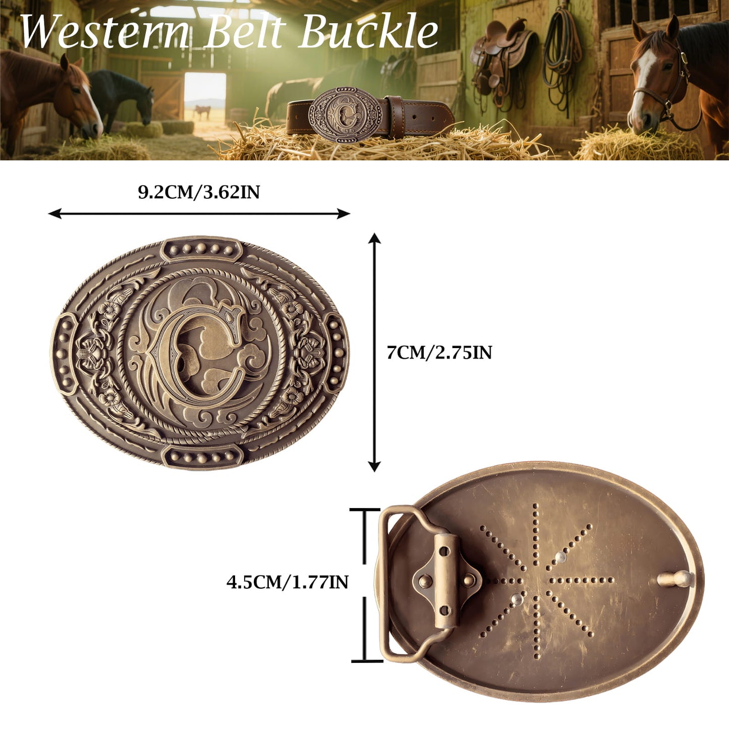 GRAERRY Western Belt Buckle for Men Women Initial Letters ABCDJMR to Z Cowboy Belt Buckle Gift for Dad Cowgirl Halloween