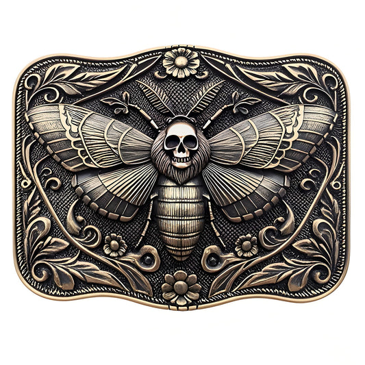 GRAERRY Cowboy Belt Buckle for Men Women Vintage Western Ghost Skull Death Head Moth Belt Buckle Gift for Cowgirl Halloween