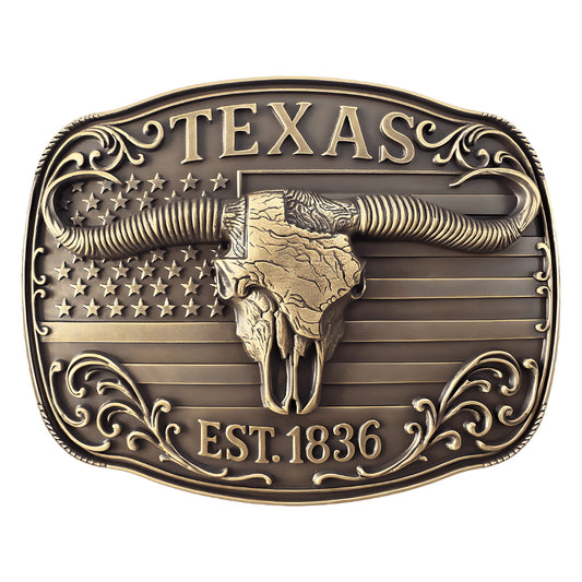 GRAERRY Cowboy Belt Buckle for Men Women Vintage Western Rodeo Texas Map 1836 Longhorn bull Belt Buckle Gift for Dad Cowgirl